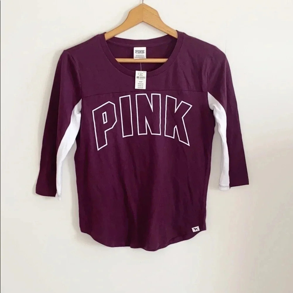 VS PINK Maroon/White Baseball Tee
